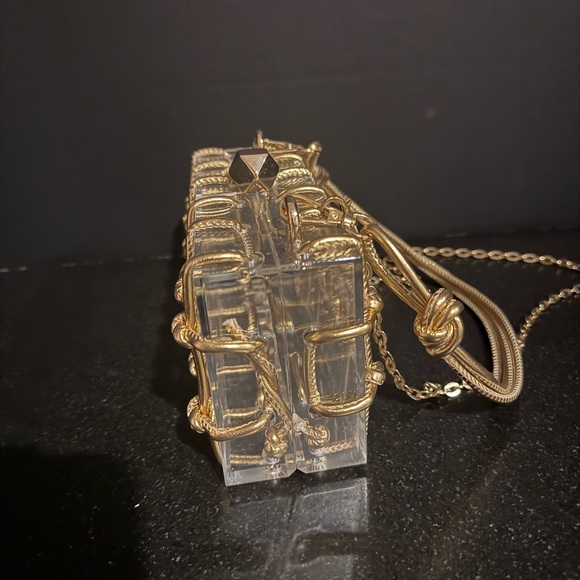 Clear Acrylic Box Clutch with Gold Chain Overlay - Picture 2 of 9